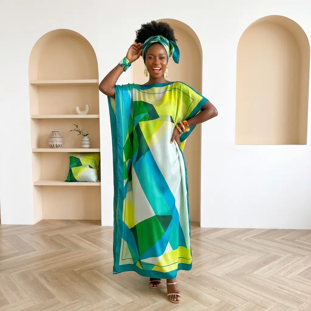 【013】Women's 2-Piece Long Caftan Dress & Scarf Set - Floral Print Boho Polyester Beachwear Cover Up, Lightweight Texture, Slit Details, Pattern 10, All Seasons Casual Vacation Wear, Polyester Fibre