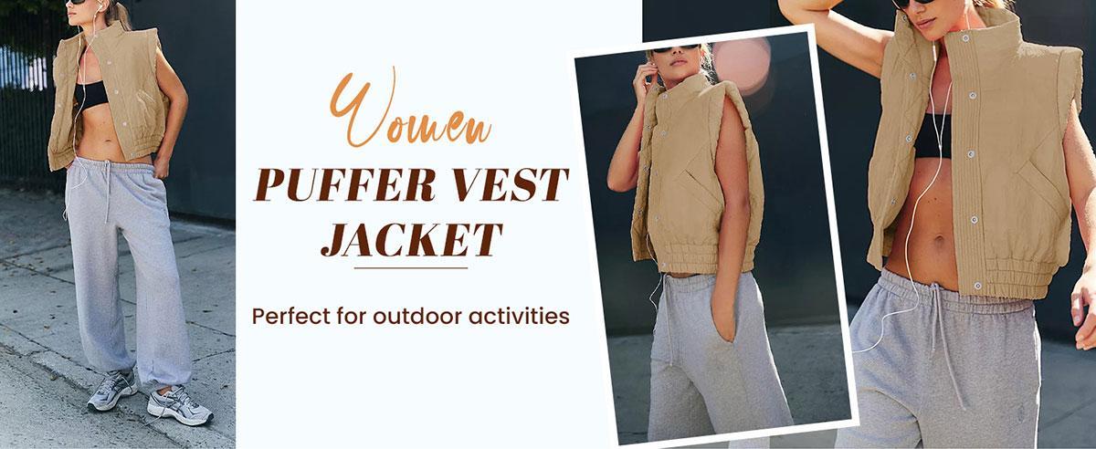 JovenPara Women Quilted Puffer Vest Button Down Scrunch Sleeveless Winter Basic Stand Collar Padded Gilet with Pockets Womenswear Comfortable Soft Tops coat outwear