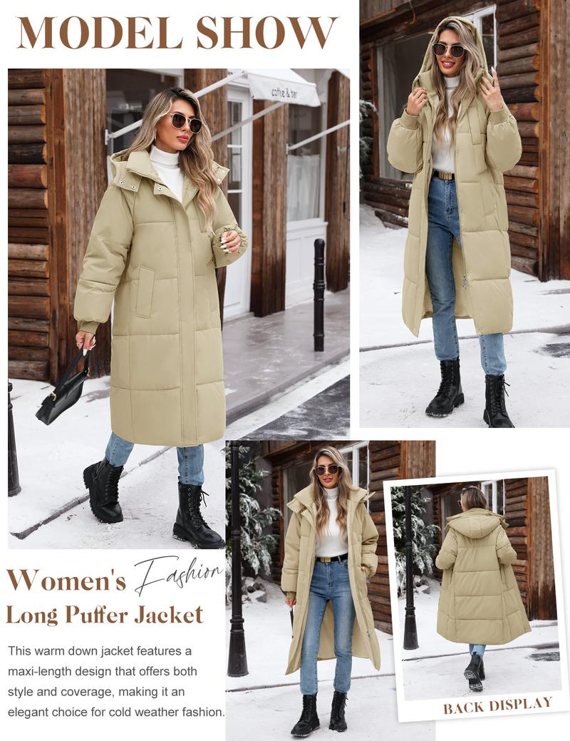 HEEKPEK Women's Long Quilted Jacket with Hood, Black Minimalist Padded Coat for Winter, Fitted with Pockets & Zip-Up Closure, Casual Fitted Long Sleeve Tops #outdoorfun