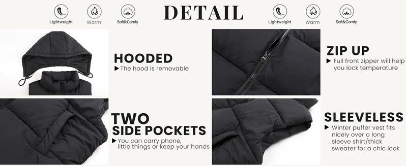 Puffer Vest for Women Zip Up Lightweight Sleeveless Winter Outerwear Vests 2025 TikTokShopHolidayHaul Christmas with Removable Hood YeeZaa Fall Winter Fashion Top Quilted Down Jacket