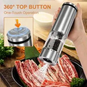 Salt and Pepper Grinder Set Rechargeable with LED lights, Stainless Steel Automatic Pepper and TikTokShopSpringGlowUp Salt Grinder Refillable with 5 Adjustable Coarseness Ceramic Kitchen Seasoning Utensils Sustainable Contact Parts