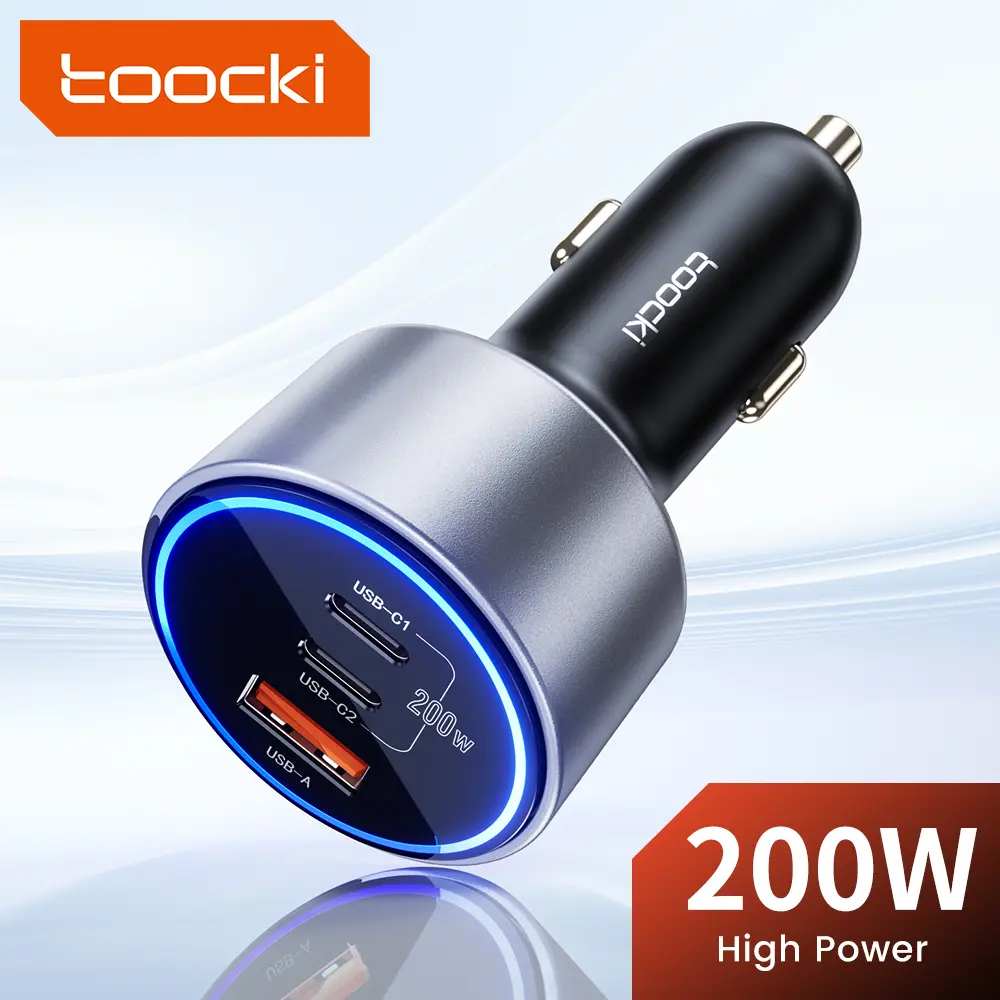 Toocki 200W Multifunctional Fast Charging Automobile Adapter, Dual USB-C Car Charger - 12.0-24.0V, PD3.0/100W PPS45W, QC5/PD35W PPS25W - for Smartphones, Type-C Laptops & Tablets, Multifunctional Charger Wireless Car Charger