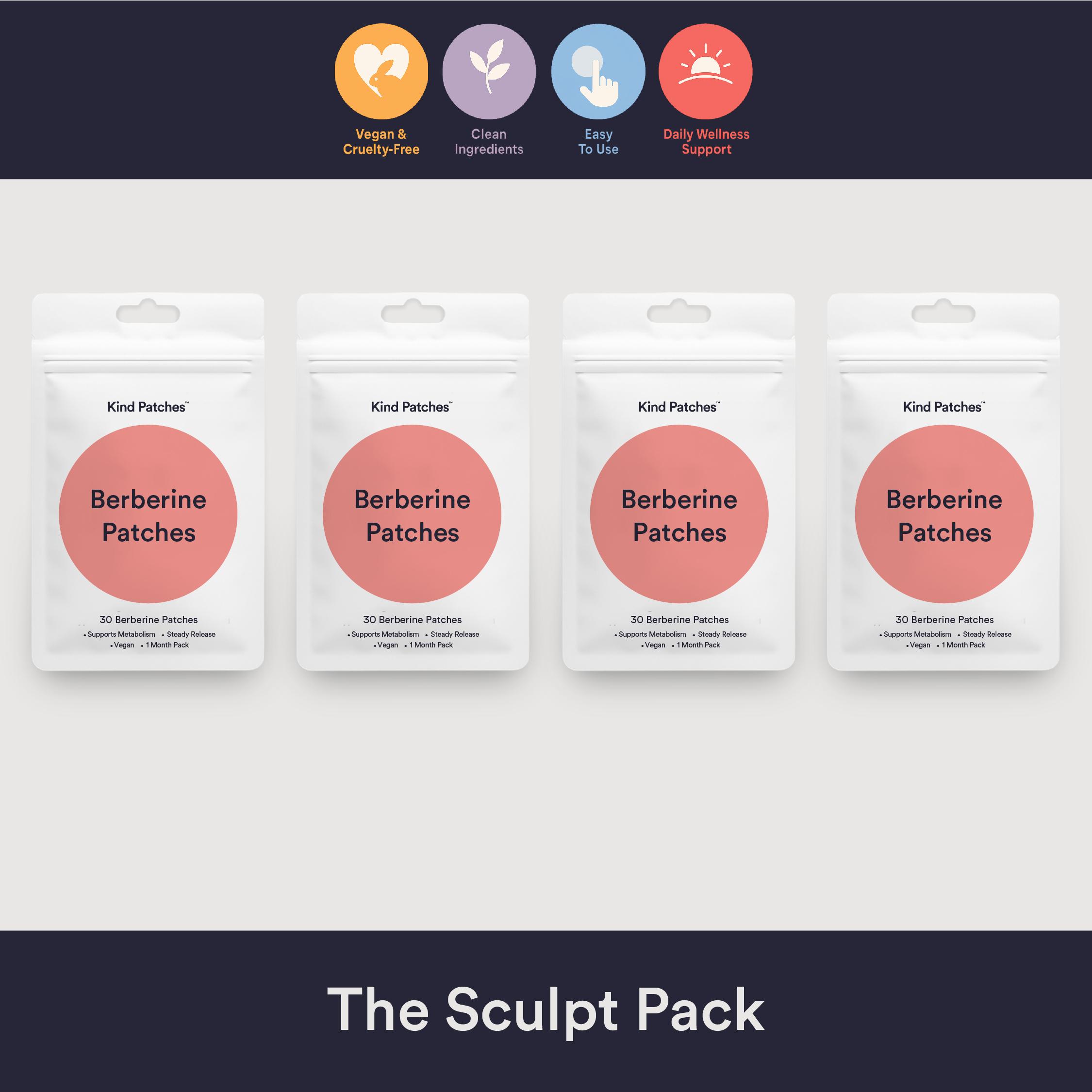 Kind Patches The Sculpt Pack: 4 packs of Berberine Patches, Support Metabolism, Steady Release, Vegan, 4 Months Supply