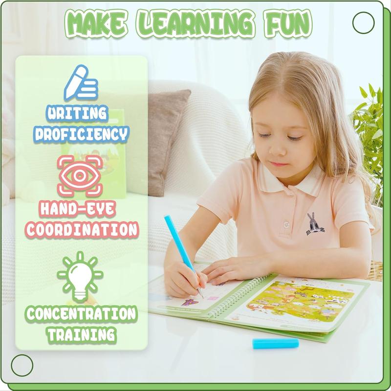 4 Reusable Grooved Handwriting Workbooks – Magic Writing Practice Books with 1 Pen, Handle & 6 Refills | School & Educational Supplies for Early Childhood Education