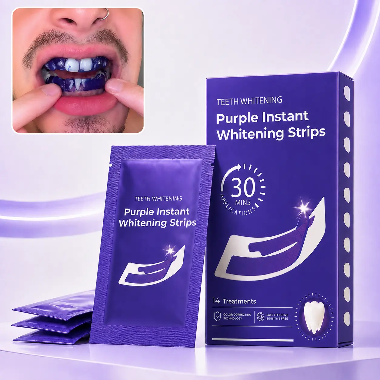 28 PCS Purple Teeth Whitening Strips, Enamel-Safe for Sensitive Teeth, Natural Color Enhancement, Daily Oral Care Support, Fresh Breath, Brightening Effect, Suitable for Daily & Travel Use