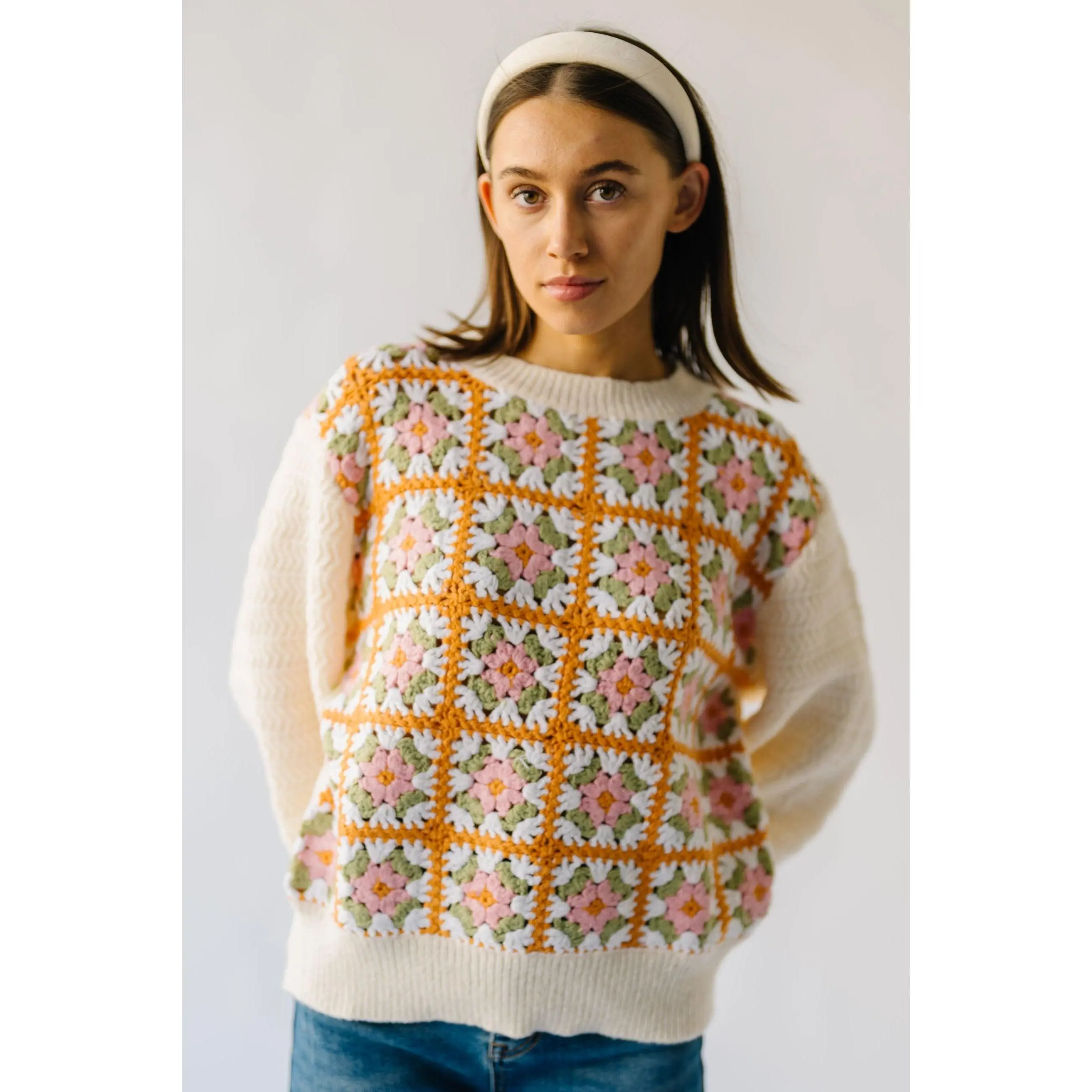 The Burkett Floral Crochet Sweater in Ivory