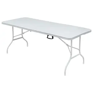Folding Table 6FT,Portable Heavy Duty Plastic Table With Handle,Adjustable Height, Waterproof Easy to Clean, 300LBS Capacity, Anti-Slip Feet, Easy to Fold and Store, for Indoor and Outdoor Use(White)