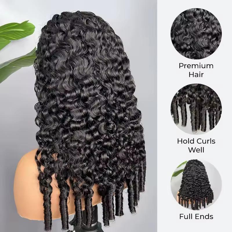 Half Wig Human Hair Burmese Curly Glueless Wig Human Hair Ready to Wear Kinky Curly 3 IN 1 Half Wig With Drawstring 180% Curly Half Wig
