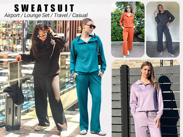 Women's Two-Piece Sports Set Long-Sleeved Half-Zip Cardigan Sweatshirt Sports Pants Comfortable Wear Multiple Colors Sizes The product is relatively thin Runs large