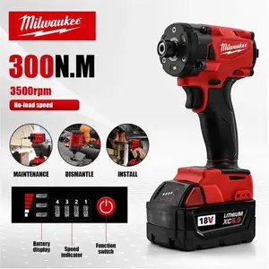 Milwaukee Cordless Impact Drill 18V Lithium Battery Brushless Compact High Torque Tool for DIY & Professionals 300N.M 3500rpm