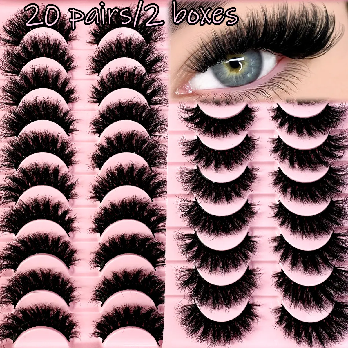20 Pairs/2 Boxes 8D Fluffy Faux Mink False Eyelashes - Full Volume, Soft, Comfortable Cosmetic Boxed Lash Extensions for Daily Makeup, Reusable (False Eyelashes & Adhesives Category), Salon