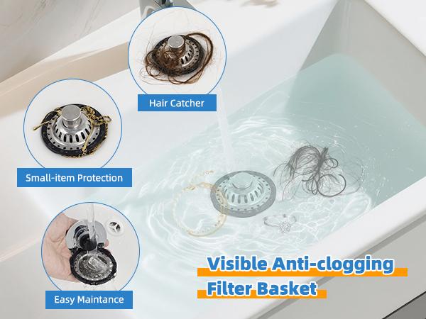 2025 Upgraded Bathroom Sink Stopper,Sink Hair Catcher,Bathroom Sink Drain Strainer Pop Up Drain Cover Plug,Universal for 1.1 to 2.4 in Sink Drain Hole  with Detachable Hair Catcher Drain Cover