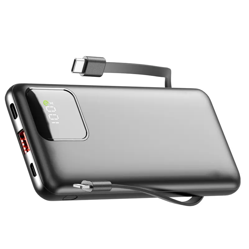 10000mAh Slim Portable Charger with Built-in Cables, 22.5W Fast Charging Power Bank, 4 Outputs & 2 Inputs, Travel-Ready Battery Pack for iPhone, Samsung, Android, LG, Moto & More