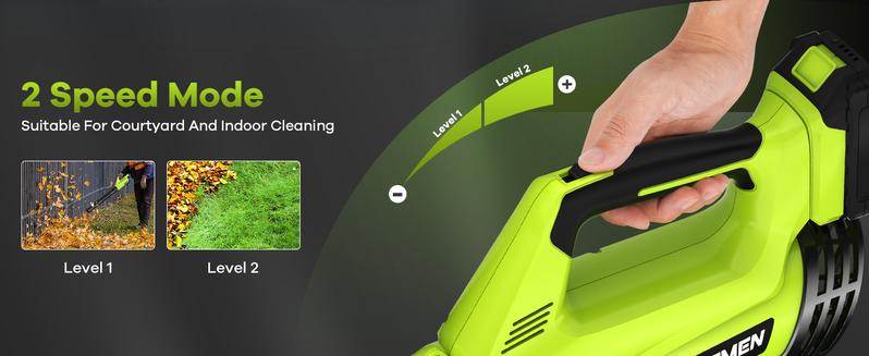 Battery-Powered Leaf Blower - 2 Speed Cordless Blower with 2 Batteries & Charger, Lightweight for Yard/Garden/Patio Cleaning, Christmas New Year Gift