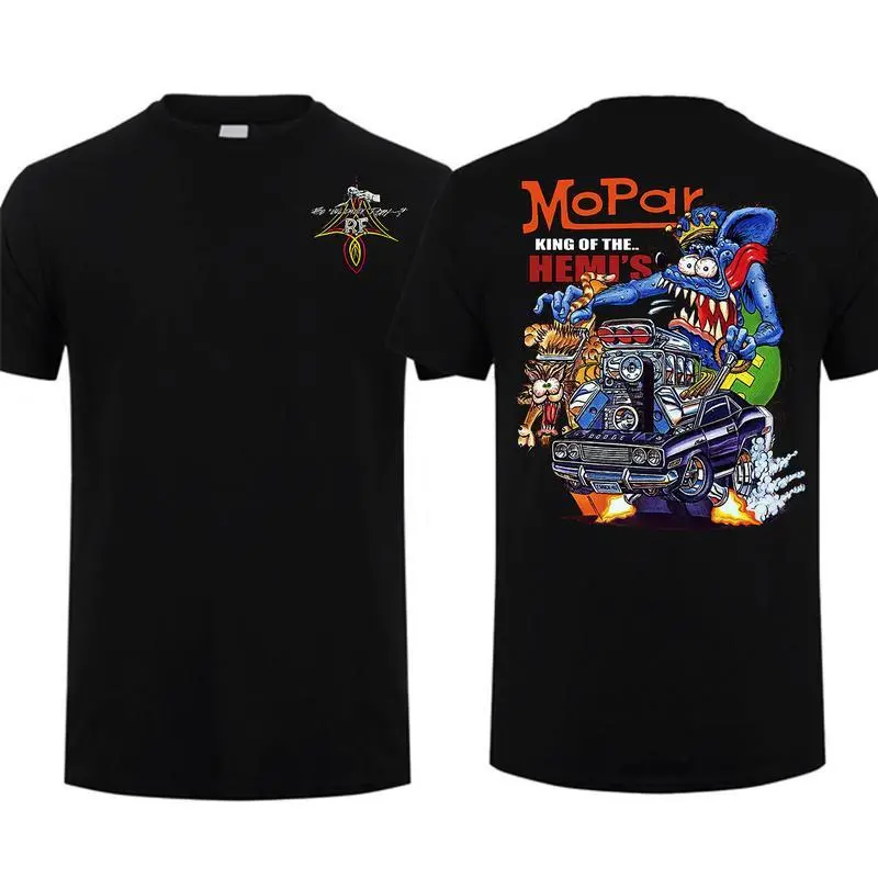 Mens Retro Mopar King Of The Hemi's Short-Sleeve Round Neck Cotton T-Shirt, Casual Streetwear Menswear, Vintage Rat Fink Hot Rod Tee, Genuine Classic Gift for Him