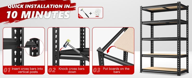 Raybee Garage Shelves Classic 5-Tier W30N Metal Storage Shelving Unit Height Adjustable Versatile Utility Rack for Warehouse Organizing Pantry Kitchen Organiser Raybee Garage Shelves Classic 5-Tier W30N Metal Storage Shelving Unit Height Adjustable Versatile Utility Rack for Warehouse Organizing Pantry Kitchen Organiser