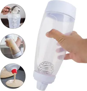Pancake Batter Dispenser 2-in-1 Mixer Bottle with Stainless Steel Whisk Ball Easy-Pour Silicone Spout Reusable Kitchen Utensils for Pancakes Waffles Crepes and More - Smooth