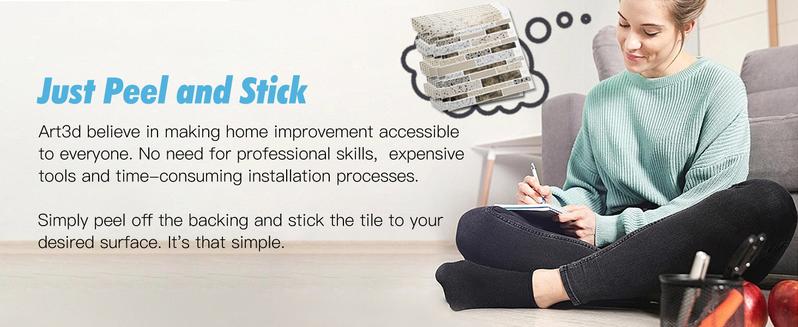 Art3d 10-Pack 12"x12" Peel and Stick Marble Backsplash Tiles, Self-Adhesive for Kitchen, Bathroom, Laundry Room Removable Wall Decorative Wall Sticker