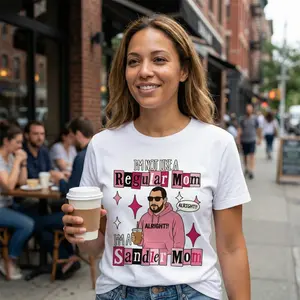 Funny Graphic Tee I'm Not a Regular Mom I'm a Sandler Mom T-Shirt Fan Tee Gift for Mom Made in USA Women Men Cotton Short Sleeve Soft Comfortable Round Neck Design Casual Everyday Wear