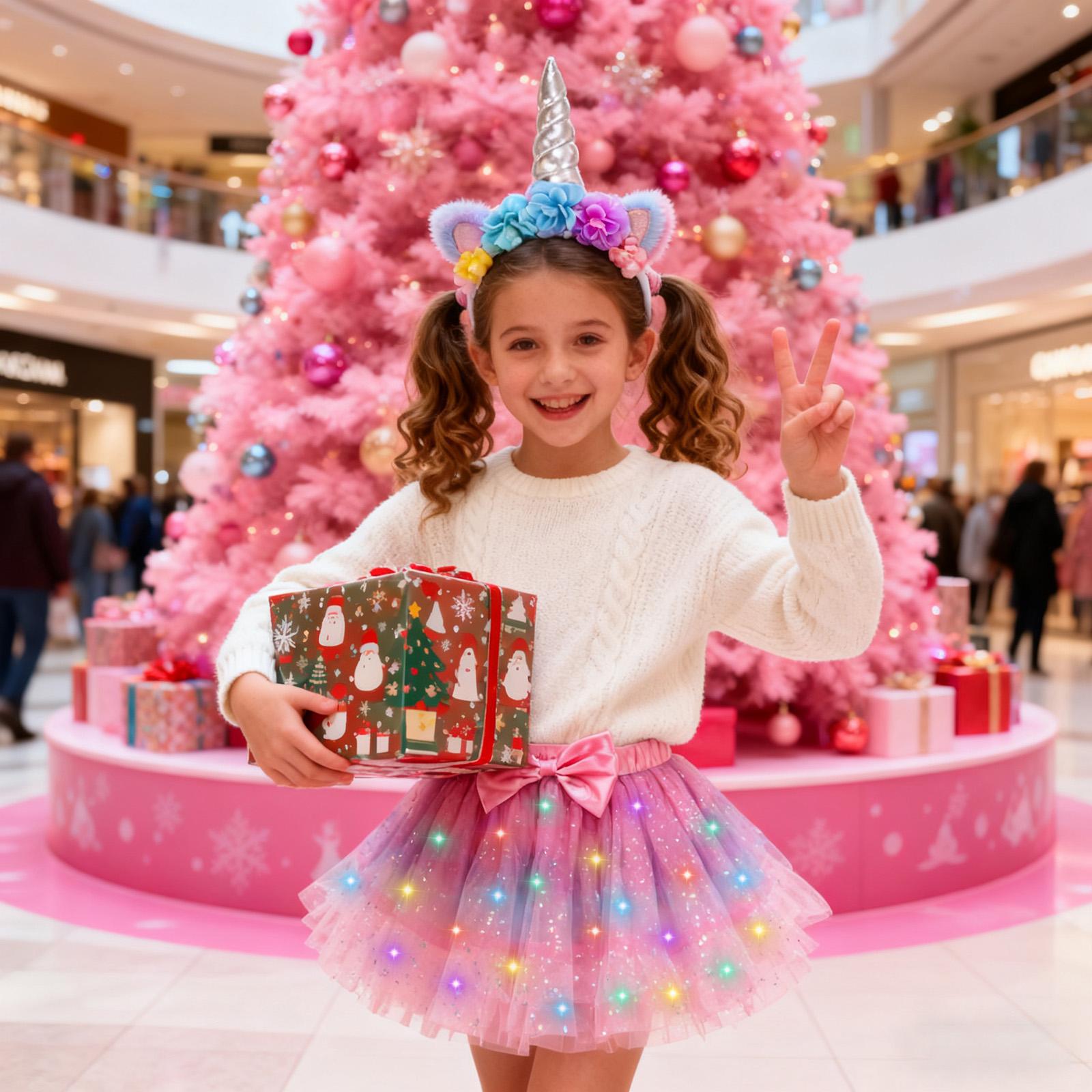 PinkSheep Girls Costume Set,Led Light Up Girls Tutu Skirt with Ear Headband Bow, Kid Party Outfit Costume Christmas