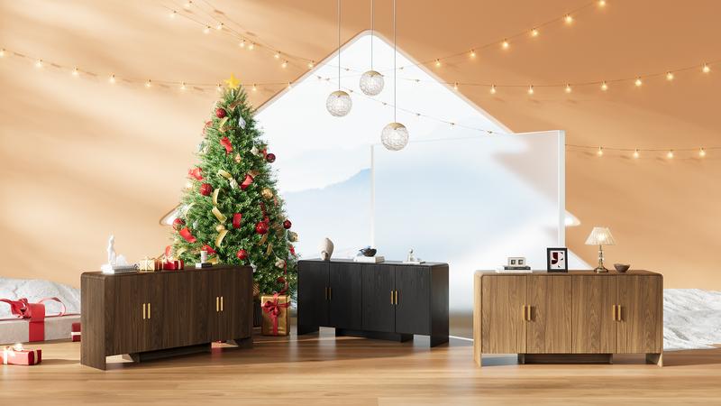 【Valentine's Day gift】ONBRILL Gorgeous 31.5"/60" Buffet Cabinet Sideboard with Storage, Modern INS Coffee Bar Cabinet with Doors, Farmhouse Storage Cabinet with Adjustable Shelves for Living Room Kitchen Hallway,Bedroom Furniture,Christmas Gift