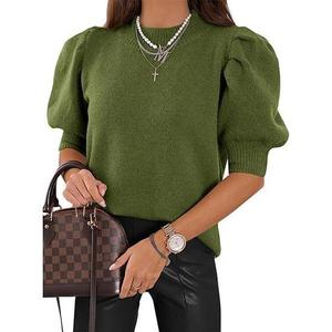 Cicy Bell Women's Puff Short Sleeve Sweater Tops 2025 holiday outfit Trendy Knit Crew Neck Casual T Shirts Blouses Knitted Womenswear Knitwear