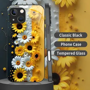 Cottagecore Sunflower Phone Case Aesthetic Yellow Daisy & Floral Black Cover for iPhone 15 Plus  --975
