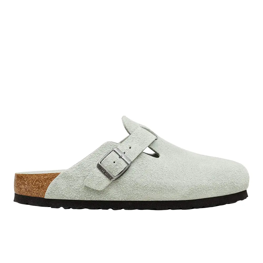 BIRKENSTOCK Womens Boston Soft Footbed Suede Leather Clogs Casual - Grey