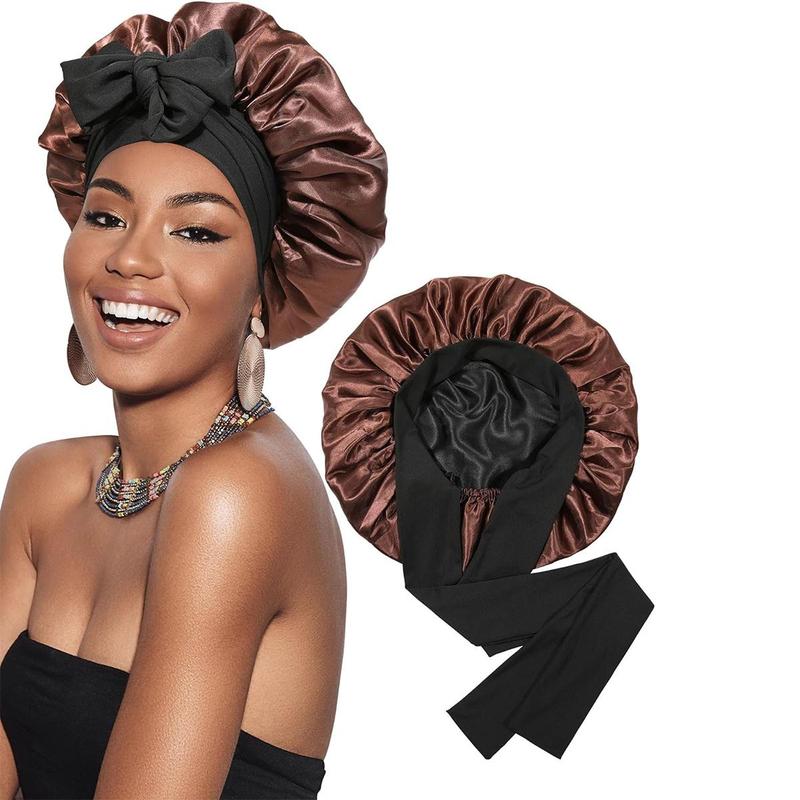 Double Layer Satin Bonnet Silk Like Texture for Sleeping Sleep Cap Hat Hair Bonnets with Elastic Tie Band for Curly Hair Nightcap