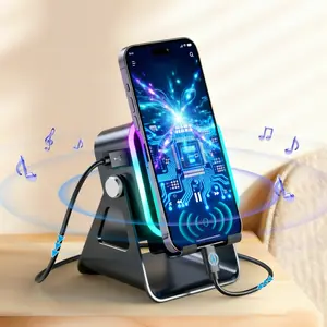 Compact 5-in-1 Wireless Induction Bluetooth Speaker Stand - 360° Adjustable Cellphone/Tablet Holder, 3500mAh Rechargeable Emergency Power Bank, Colorful Ambient Light Gadget Device, Father's Day Gift for Men/Women