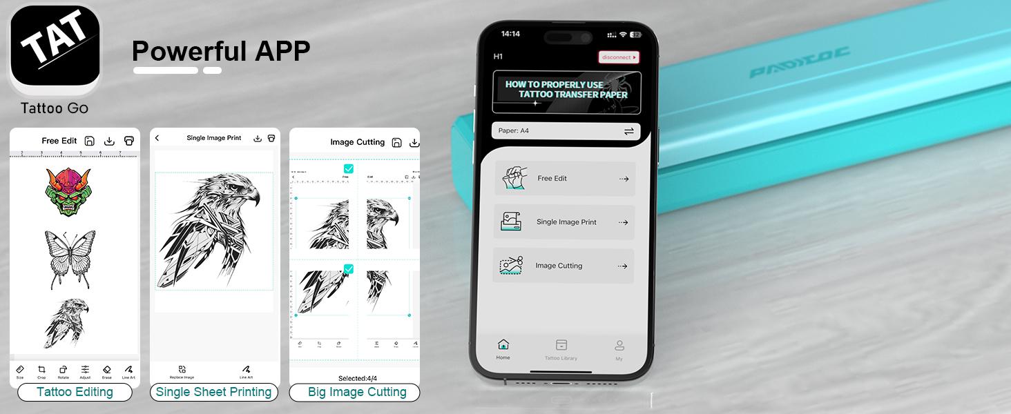 PADIEOE Wireless Bluetooth Tattoo Stencil Printer with 2000mAh Battery Portable Thermal Copier Machine Compatible with Smartphones & PC Cordless PADIEOE Wireless Bluetooth Tattoo Stencil Printer with 2000mAh Battery Portable Thermal Copier Machine Compatible with Smartphones & PC Cordless