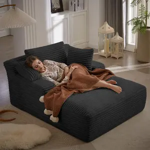 67 Inch Oversized Chaise Lounge Chair Indoor, Corduroy Upholstered Boneless Sofa Bed, Deep Seat Sleeper Couch Reading Chairs, Cloud Sofas Couches for Living Room, No Assembly Required