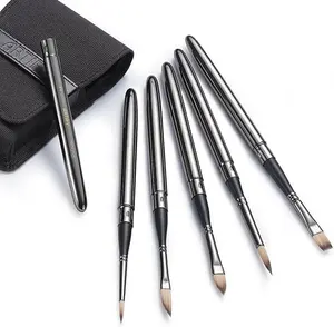 Artify 6 PCS Travel Watercolor Brushes, Outdoor Paint Brushes, Water Color Paint Brush Set with Anti-Rust Polished Metallic Gray Finish, Painting Brushes for Watercolor Gouache Ink - Gift for Artist