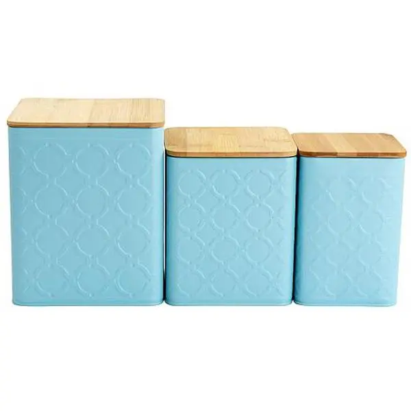 MegaChef Square Iron Canister Set, Turquoise - 3 Piece MegaChef Square Iron Canister Set, Turquoise - 3 Piece
