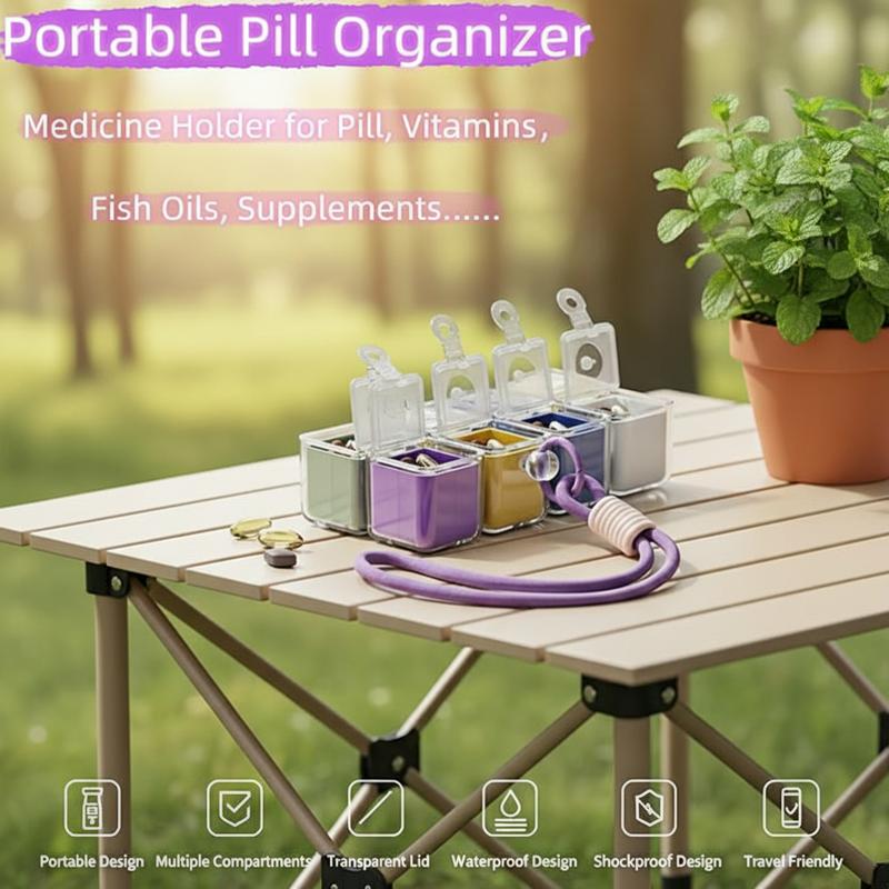 Weekly Pill Organizer 7 Day Travel Pill Case with Magnetic Closure Easy Open Portable Pill Box with 8 Compartments for Vitamins Medication Multicolor