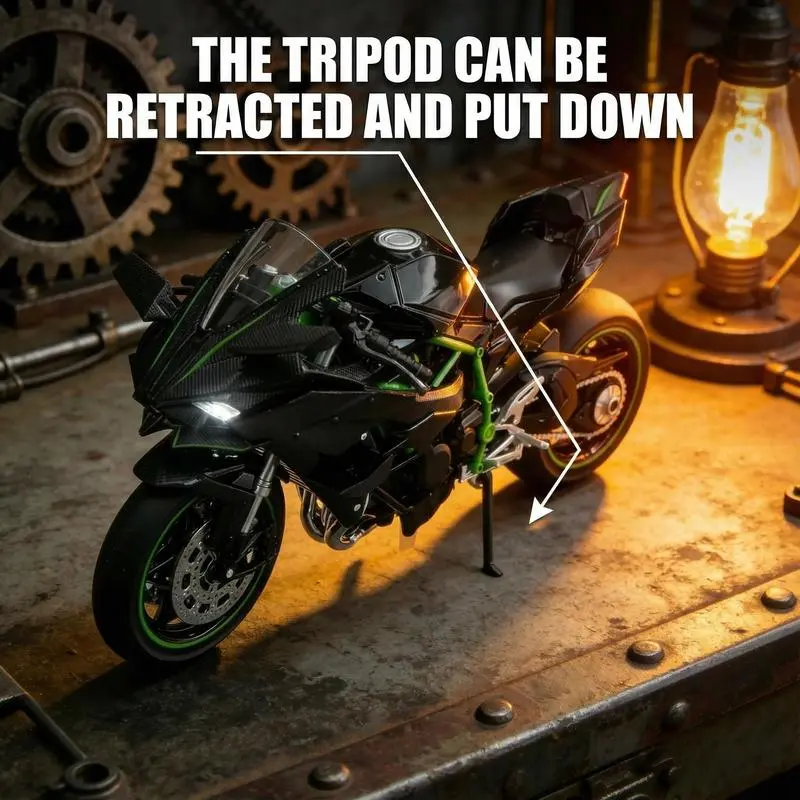 "1:12 Scale Diecast Motorcycle Model - Zinc Alloy Collectible Toy! Features Suspension, Free - Roller, Push - Back & Non - Rechargeable Button Battery. Black, Sleek Modern Design for Diecast Enthusiasts! "