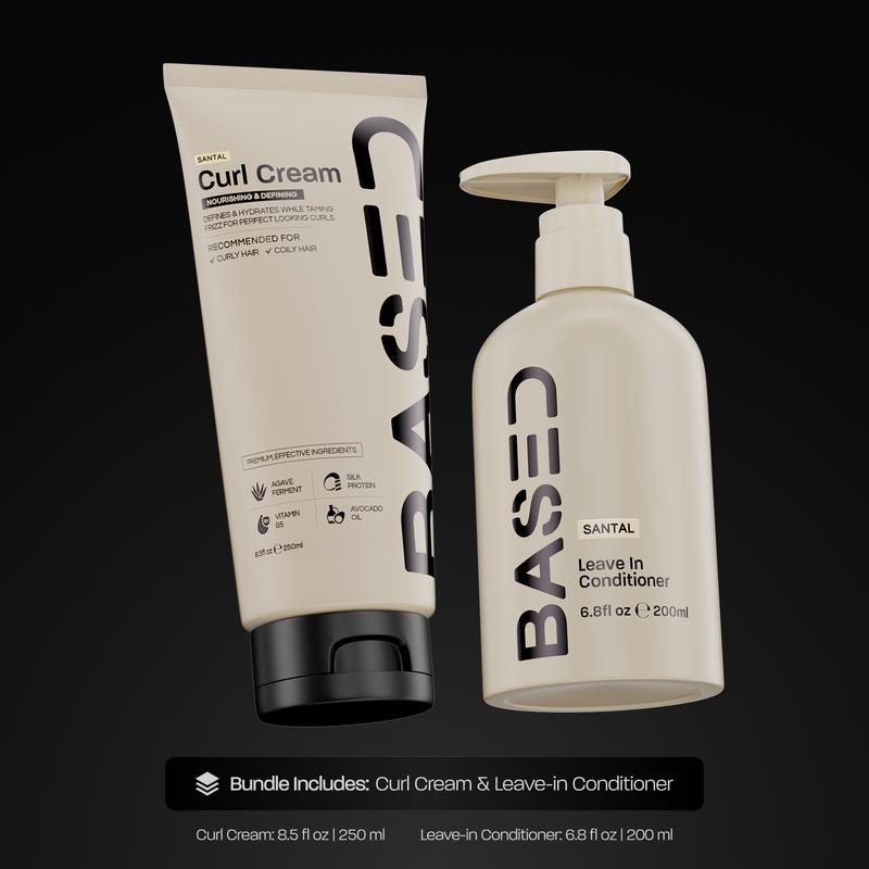 BASED Curly Duo: Premium Non-Toxic Curl Cream & Leave-In Conditioner Bundle - Defines Curls, Controls Frizz, Medium Hold with Agave & Silk Protein, Instant Hydration & Nourishment, No Harmful Chemicals