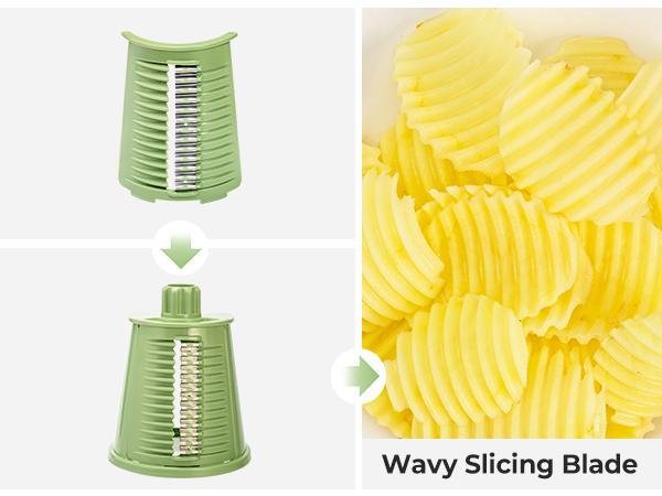 SUSTEAS Rotary Food Chopper – 5 Blades, Strong Suction Base & Handle – Durable Vegetable Slicer & Grater, Includes Blade Storage Box – Kitchen Essential