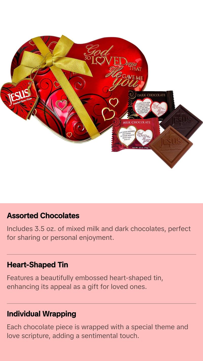 God So Loved Me, That He Gave Me You Milk & Dark Chocolate Small Red Heart Tin, 10 Pieces