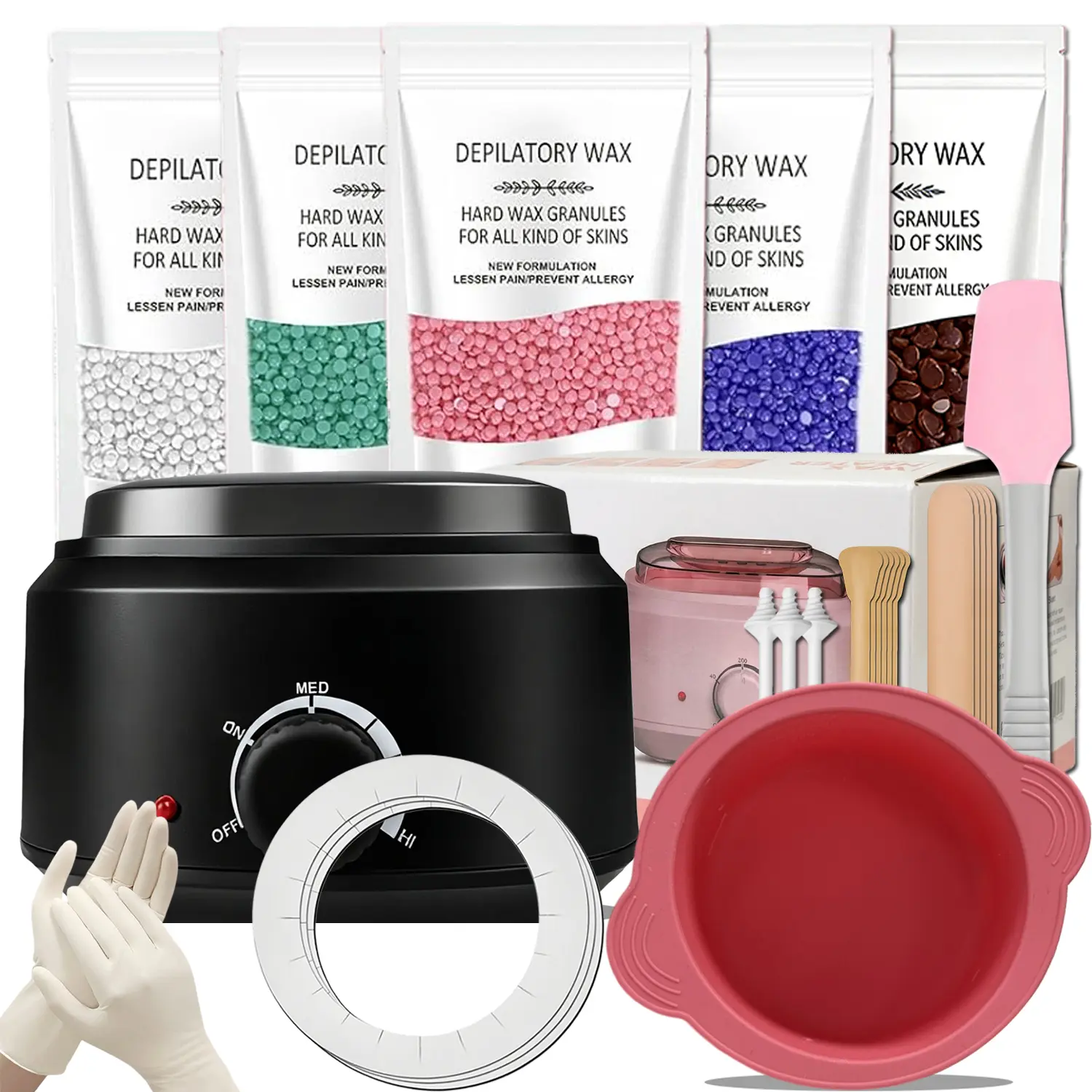 Waxing Kit for Women Men Digital Wax Full Body Hair Removal Hard Wax marmer with 500G Wax Beans for Home, Salon and Beginners