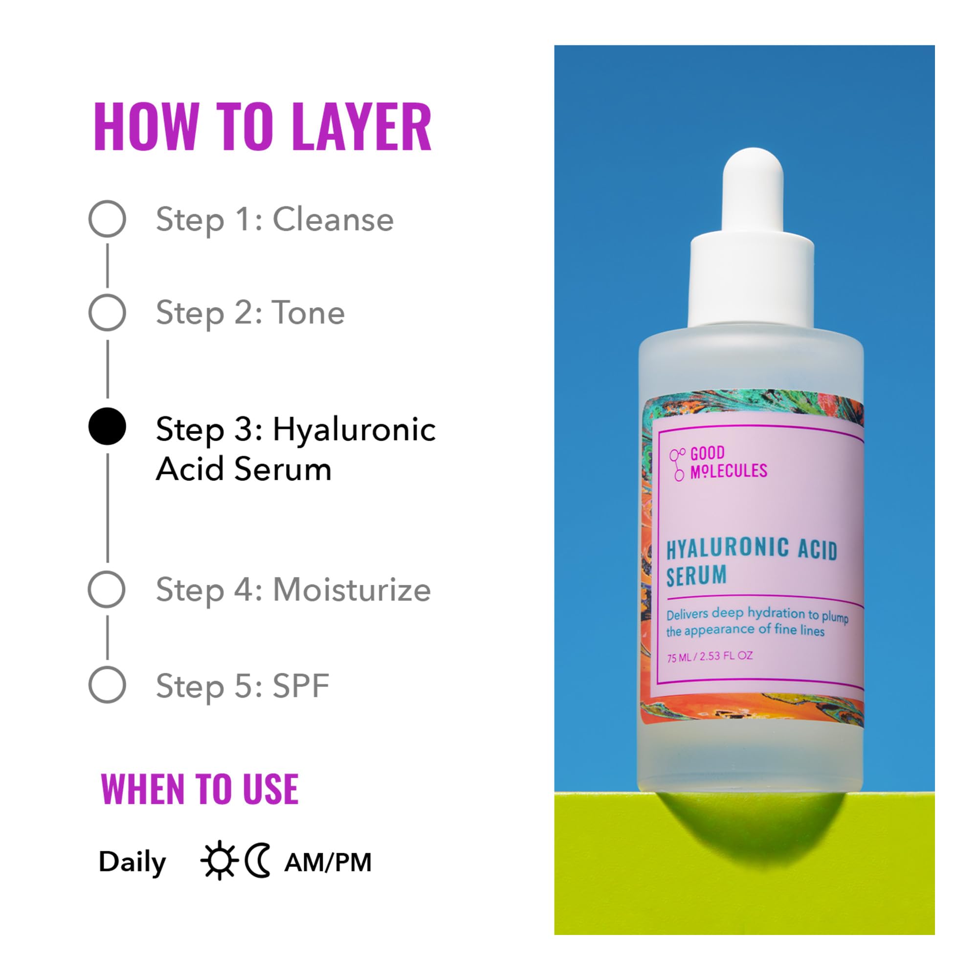 Good Molecules Hyaluronic Acid Serum - Hydration for Dry Skin to Moisturize, Anti-aging Water