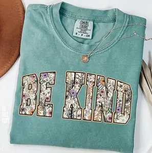 Comfort Colors Preppy Wildflower Floral Be Kind  Shirt, Aesthetic Cottagecore Flower , Be Kind ,Inspirational Quote, Spring Floral Alphabet  Gift for Women