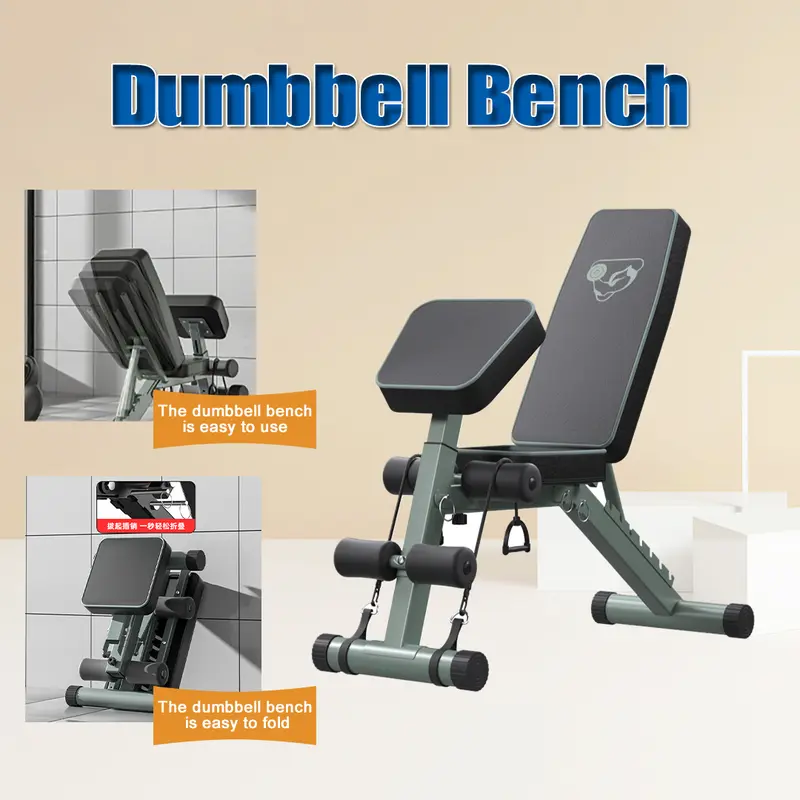 Metal Fully Folding Heavy-Duty Fitness Bench,800 Pound Stable Fitness Table, Dumbbell Bench For Exercising All Body Muscles,Inclined Bench Press Bench,Flat Bench, Back Extension Machine,Suitable For Super Back Stretching And Full Body Exercise hook  strap