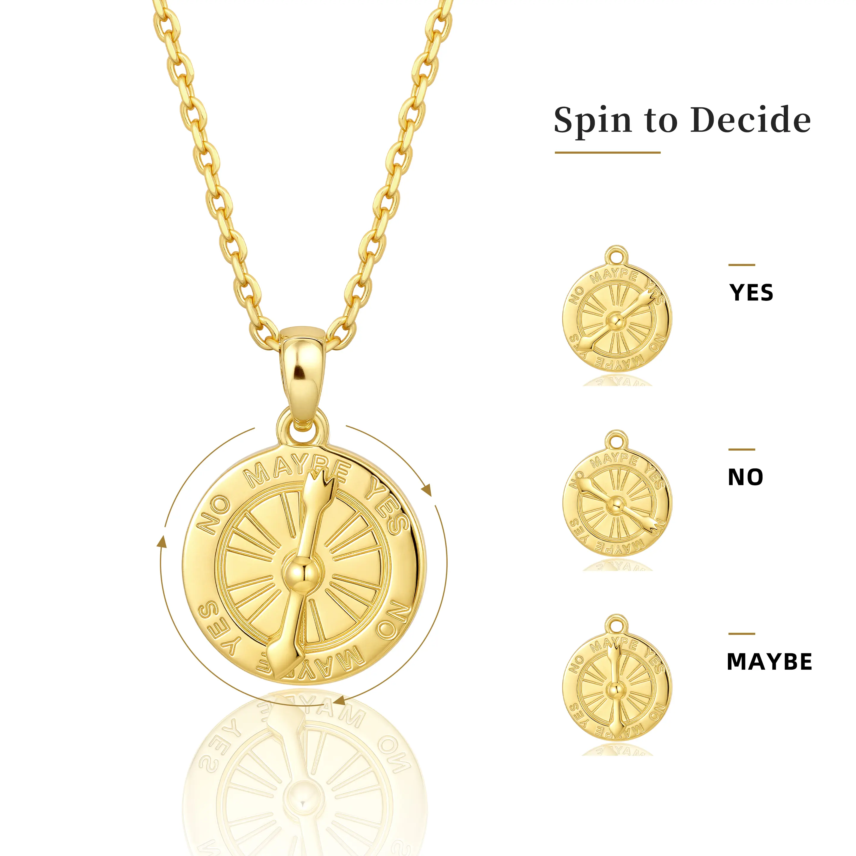Aprilery Spin Decision Necklace, Yes No Maybe Rotating Pendant, Gold Tone Conversation Starter Jewelry Gift for Women