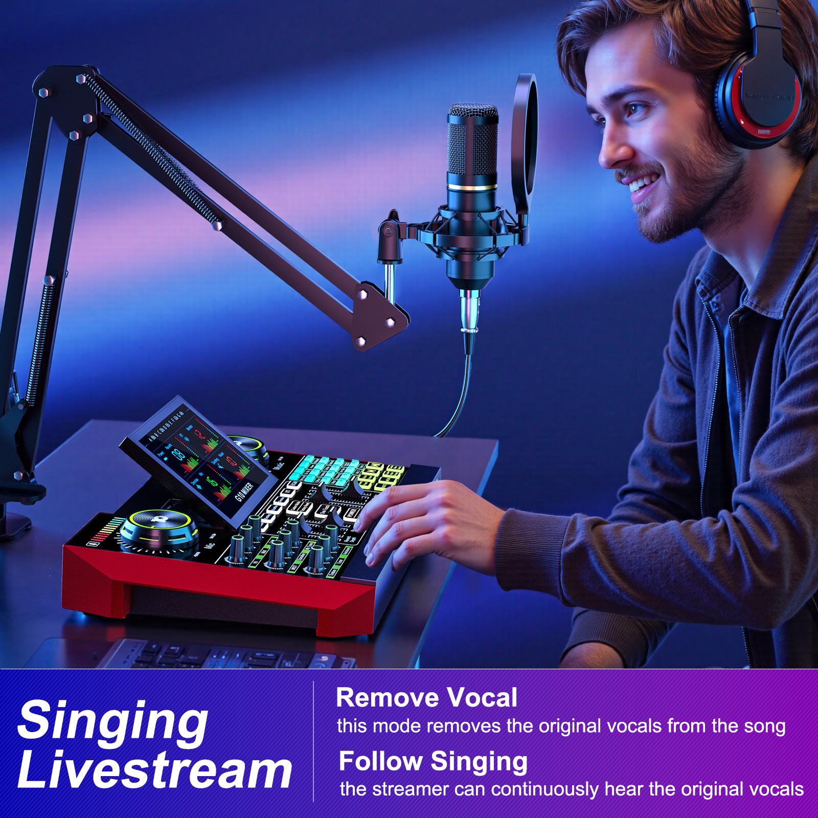 Tenlamp G10-BM800 Cantilever Sound Card Kit, Upgraded Cantilever Bracket, Customizable Sound Effects, Condenser Microphone, Suitable for Live Streaming, Gaming, Vocal Podcasting, 2-Level Noise Cancellation, and Computer Audio Mixing