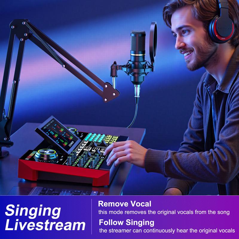 Tenlamp G10-BM800 Cantilever Sound Card Kit, Upgraded Cantilever Bracket, Customizable Sound Effects, Condenser Microphone, Suitable for Live Streaming, Gaming, Vocal Podcasting, 2-Level Noise Cancellation, and Computer Audio Mixing