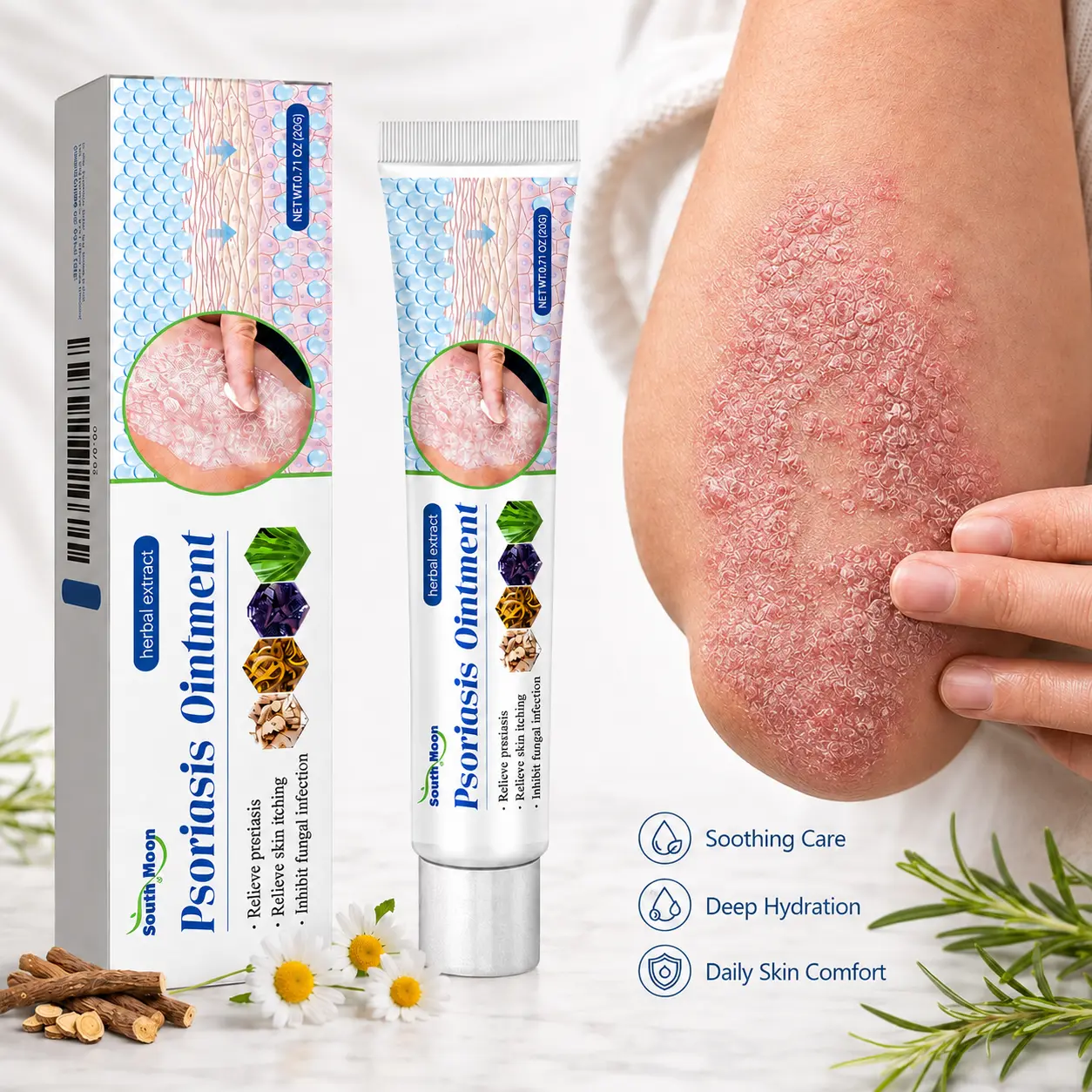 South Moon Sensitive Skin Soothing Care Cream, Botanical Moisturizing Cream for Dry, Itchy-Looking & Redness-Prone Skin, Gentle Daily Skin and Scalp Care Cream, Deep Hydration for Face and Body