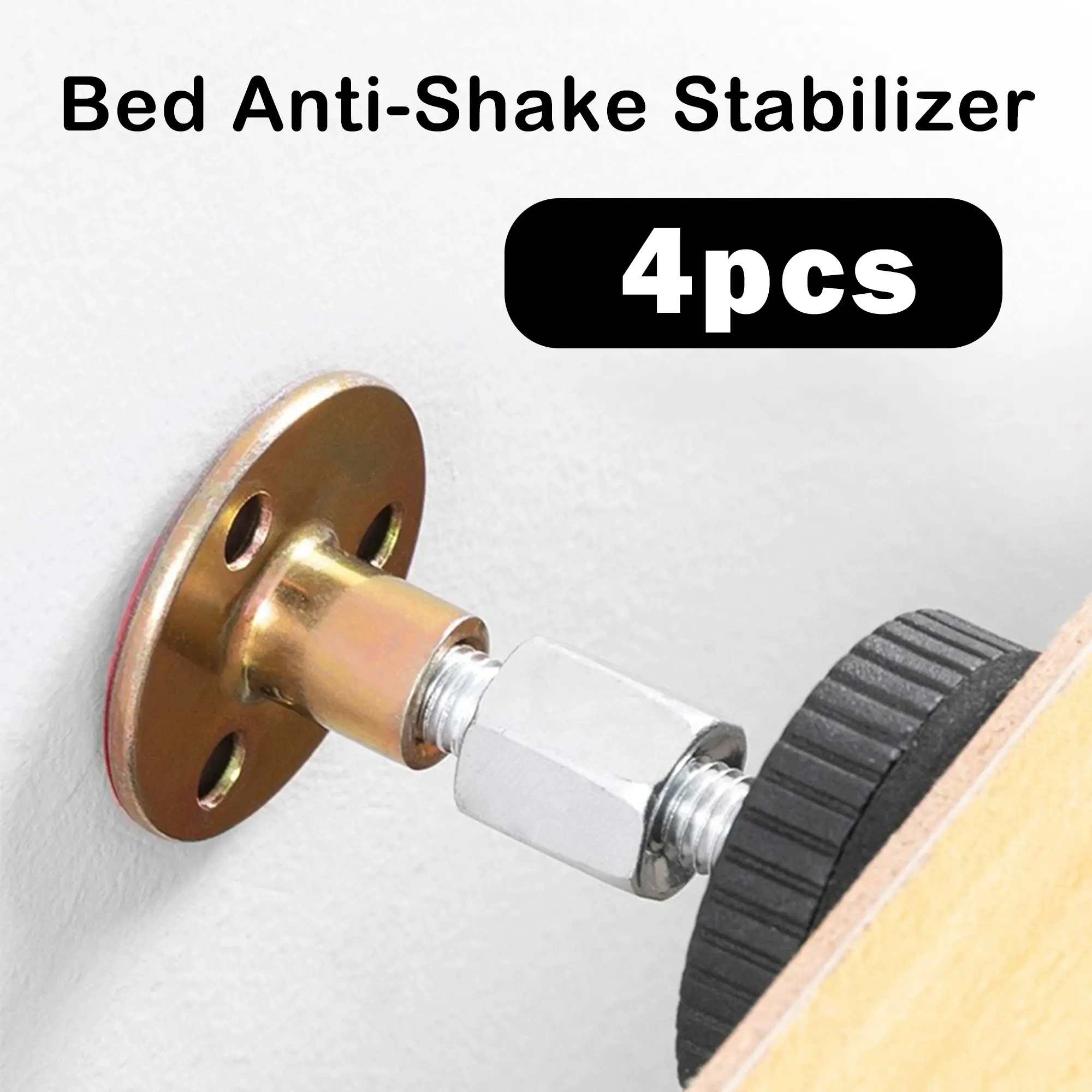 4-Count Adjustable Threaded Bed Frame Fixer Stabilizer Kit - Self-Adhesive Anti-Shake Headboard Wall Clamps, Effortless Mounting Bumpers for Beds, Cabinets, Chairs