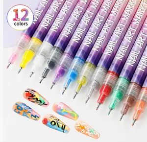 Nail Art Pens Set, 3D Nail Color Pens, Quick-Drying Acrylic Paint Markers, Dotting Liner Brush for DIY Nail Design, Home & Salon Manicure Tools