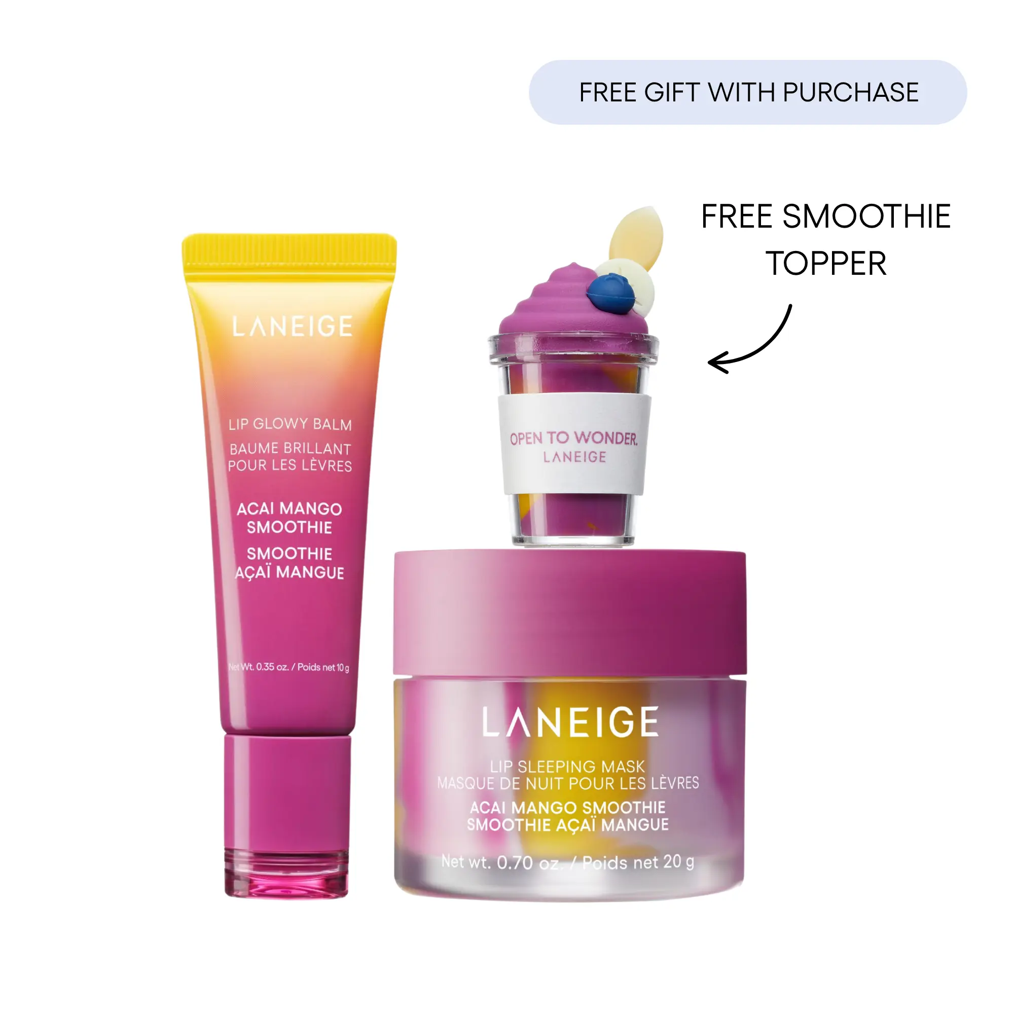 NEW Exclusive Bundle: Laneige Acai Mango Lip Glowy Balm & Lip Sleeping Mask Duo Berry Lip Balm